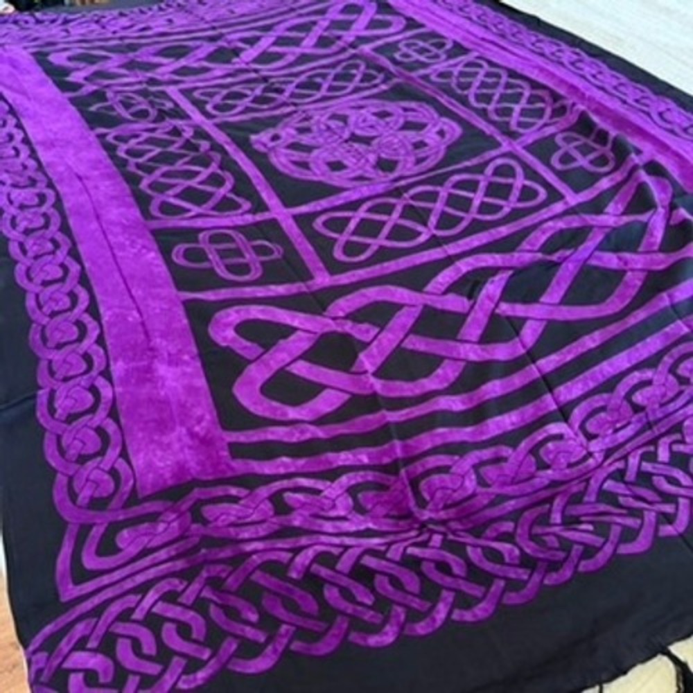Celtic Knot Sarong Scarf Womens Purple Black Tassel Fringe Wrap Geometric Beach